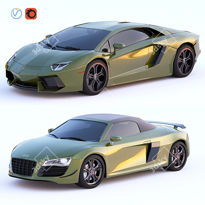 Ultimate Supercars: Audi R8 & Lamborghini Aventador 3D model image 1