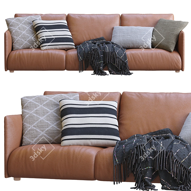 Sleek Leather Sofa: Ultimate Comfort & Style 3D model image 2