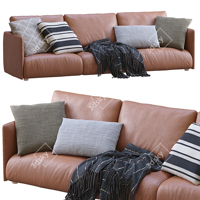 Sleek Leather Sofa: Ultimate Comfort & Style 3D model image 3