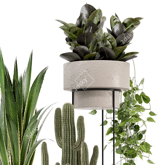 Rusty Concrete Pot: Indoor Plants Set 3D model image 5