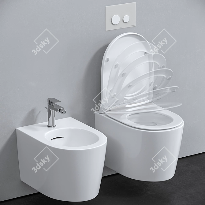 Title: TOTO Wall-Hung Toilet and Bidet 3D model image 2