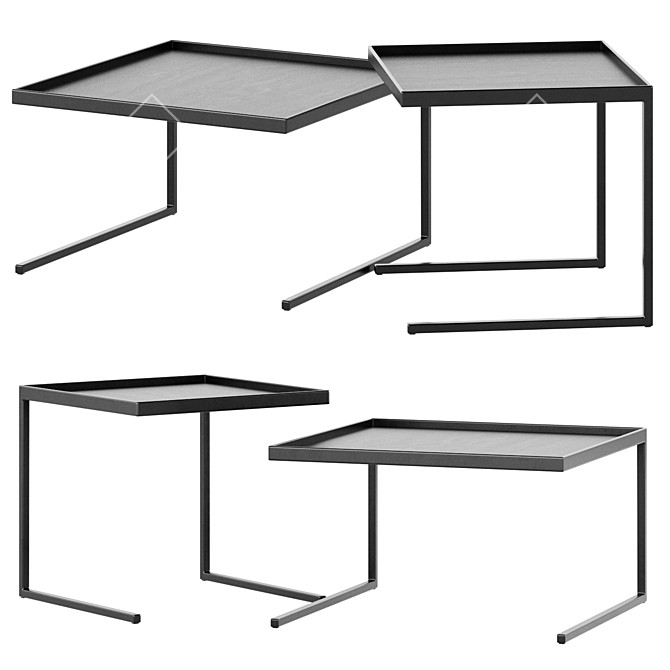  Modern Square Tray Coffee Table Set 3D model image 2