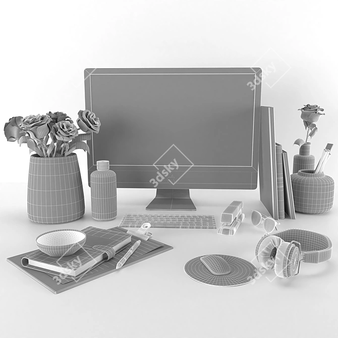 Modern Workplace Decor Set 3D model image 5