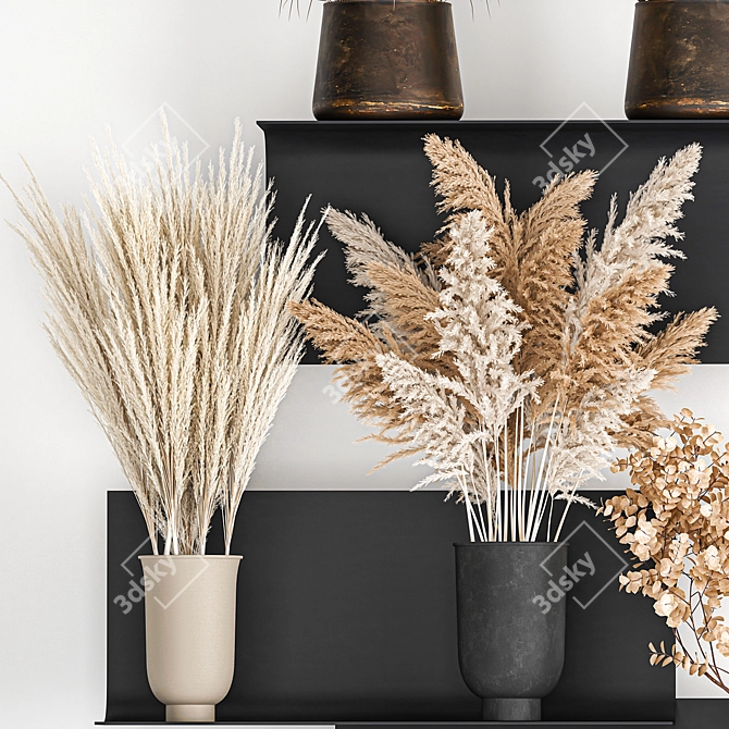 Title: Elegant Dried Reed Bouquet in Cyclades Vase 3D model image 2