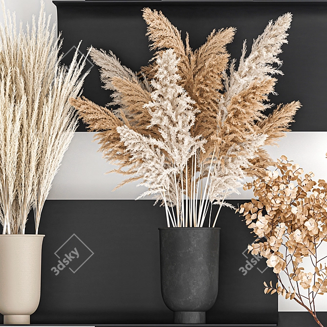 Title: Elegant Dried Reed Bouquet in Cyclades Vase 3D model image 4
