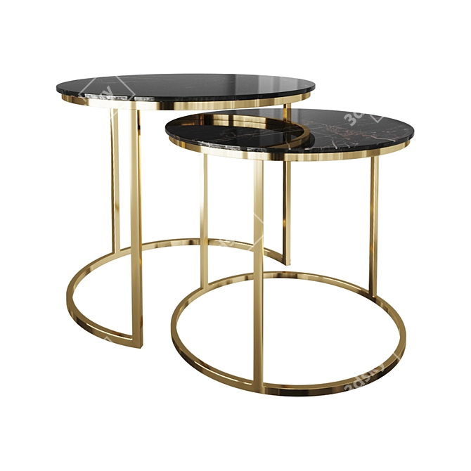 Marble Gold Coffee Table Set 3D model image 1