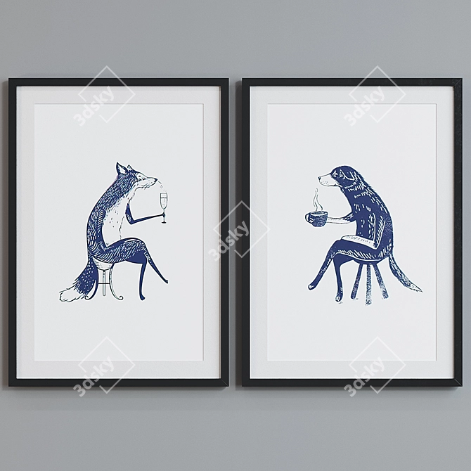 Title: Modern Style Fox and Dog Picture Frame Set 3D model image 3