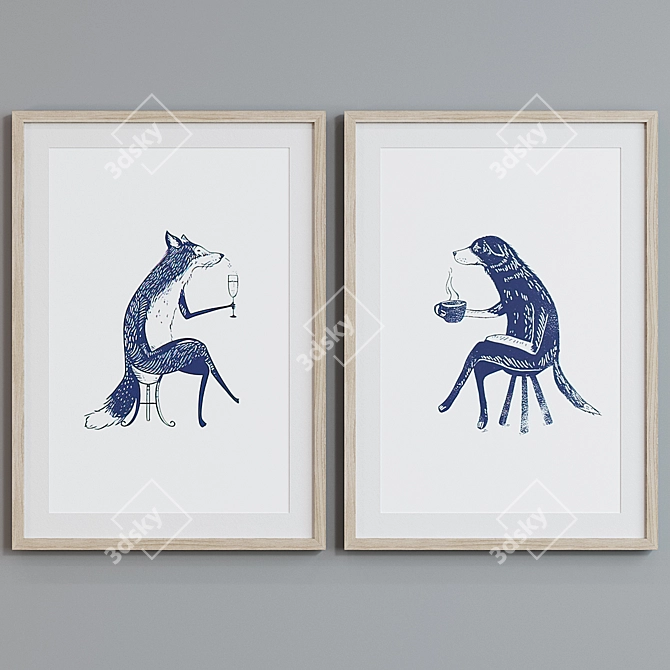 Title: Modern Style Fox and Dog Picture Frame Set 3D model image 4