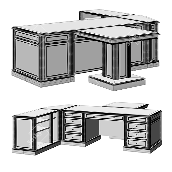 Executive Table Set: 2050 Om Manager's Table with Attached Computer Table | Left Corner Extension 3D model image 3