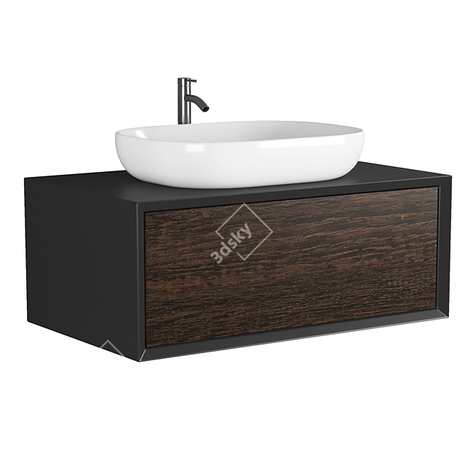 Elegante mobile bagno sospeso 90 cm in legno bosco e nero - Matilde 3D model image 1