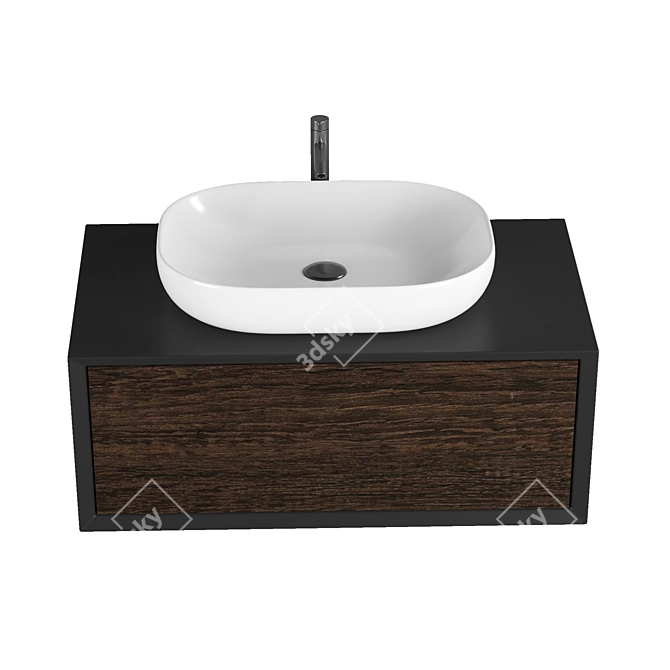 Elegante mobile bagno sospeso 90 cm in legno bosco e nero - Matilde 3D model image 2