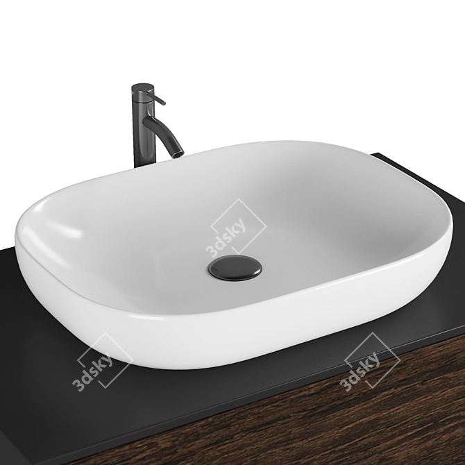 Elegante mobile bagno sospeso 90 cm in legno bosco e nero - Matilde 3D model image 3