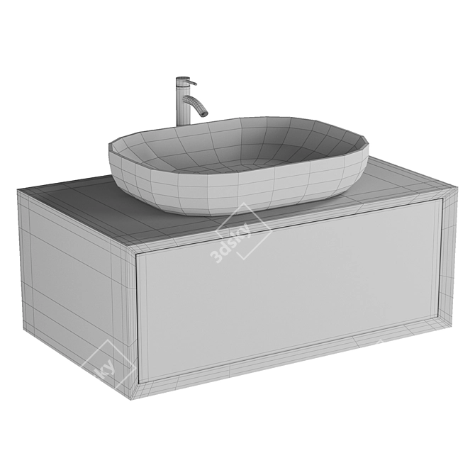 Elegante mobile bagno sospeso 90 cm in legno bosco e nero - Matilde 3D model image 4