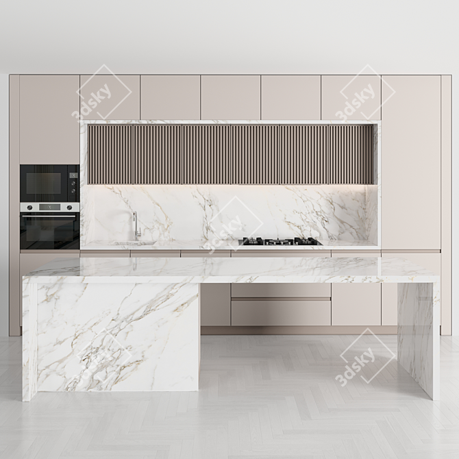 Sleek Island Kitchen 088 3D model image 1