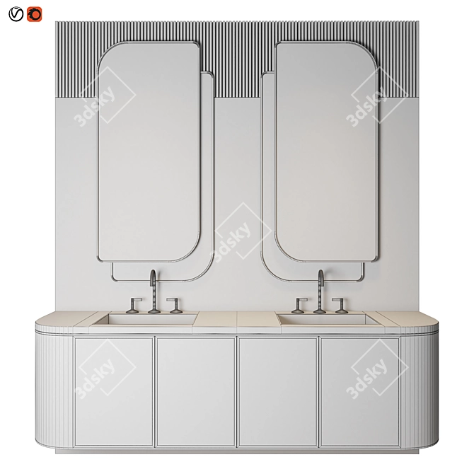 Luxury Marble Wood Bathroom Set 3D model image 2