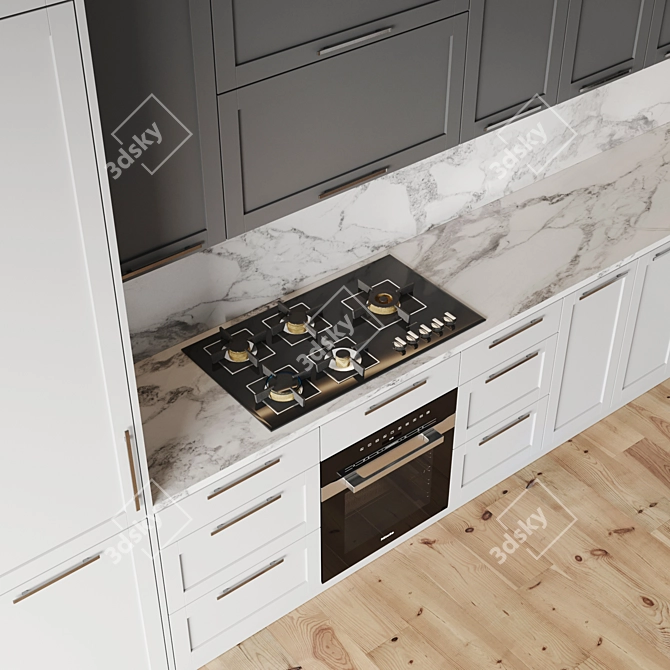  Modern Kitchen Set with Gas Hob, Oven, Wine Fridge, Sink, and Hood 3D model image 4