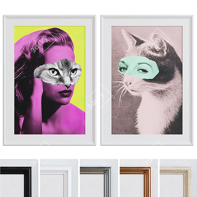 Modern Picture Frame Set with Woman and Cat Collage 3D model image 1