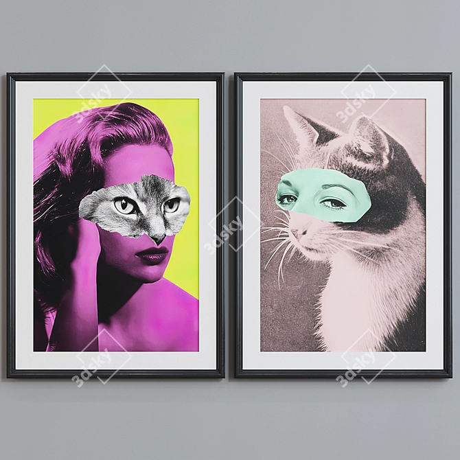 Modern Picture Frame Set with Woman and Cat Collage 3D model image 2