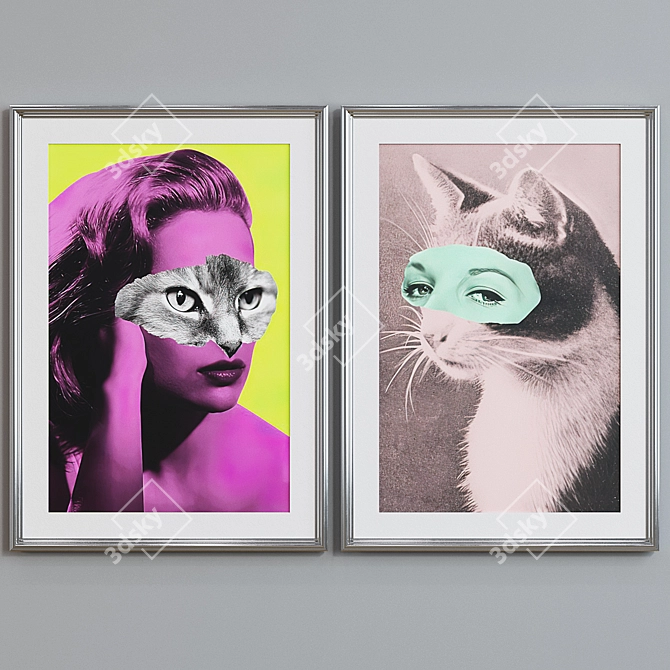 Modern Picture Frame Set with Woman and Cat Collage 3D model image 5