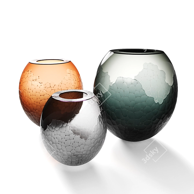 Handcrafted Carved Glass Round Set 3D model image 1