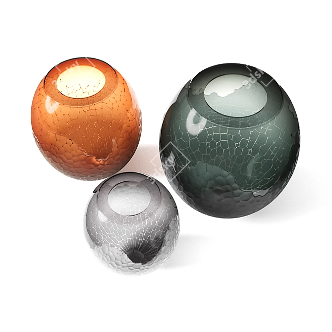 Handcrafted Carved Glass Round Set 3D model image 3
