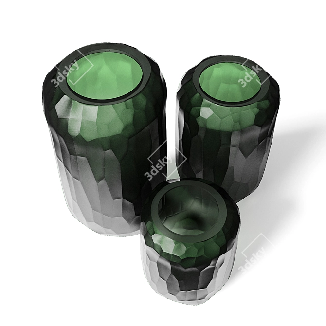 Smoky Green Glass Sculpture Set 3D model image 2