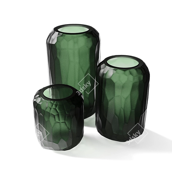Smoky Green Glass Sculpture Set 3D model image 3