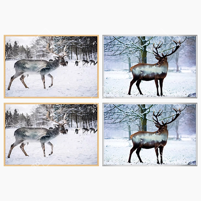 Elegant Art Set: 2 Paintings with 4 Frame Options 3D model image 3