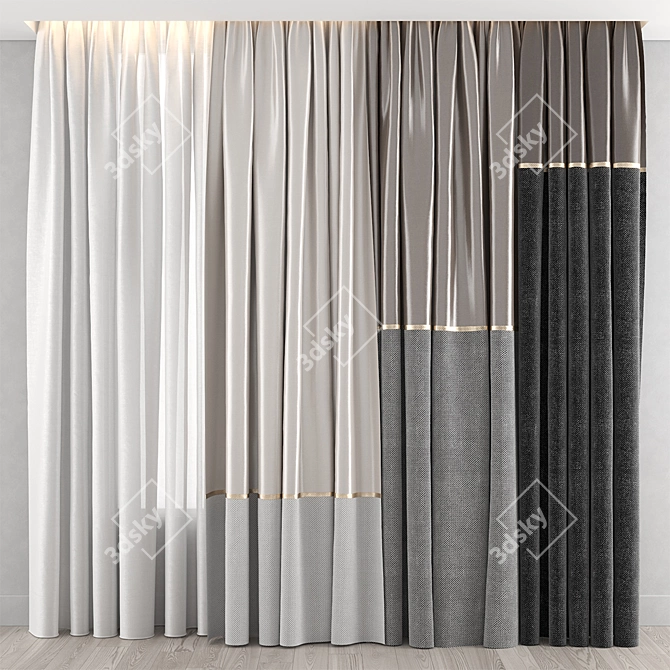 Elegant Two-Tone Curtains - 3 Options 3D model image 1