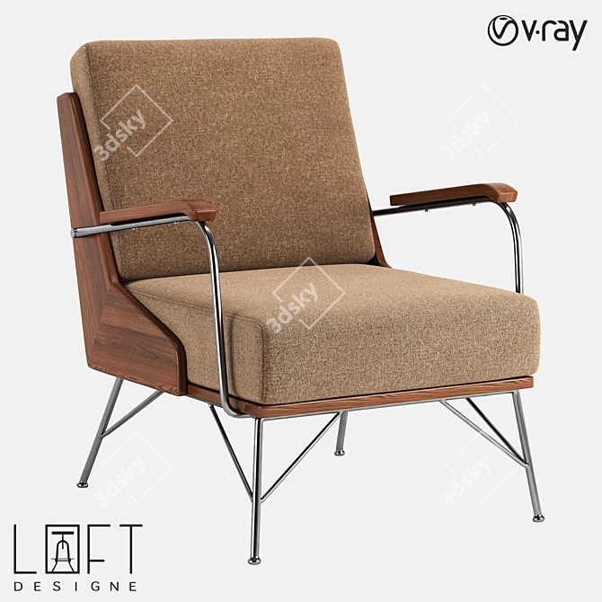 Modern Walnut and Metal Armchair 3D model image 1