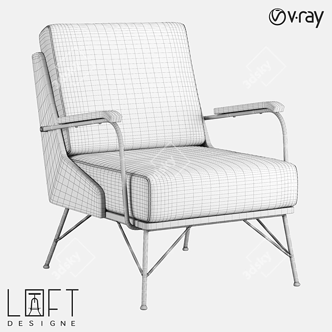 Modern Walnut and Metal Armchair 3D model image 2