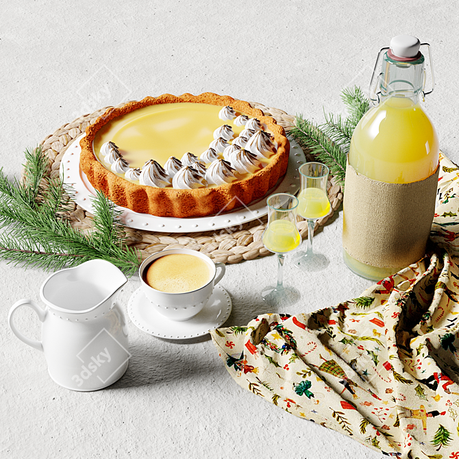 Festive Lemon Pie & Limoncello 3D model image 4