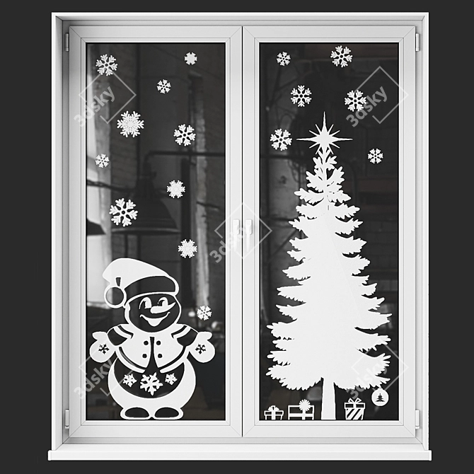 Festive Window Decals: New Year's Drawings 3D model image 5