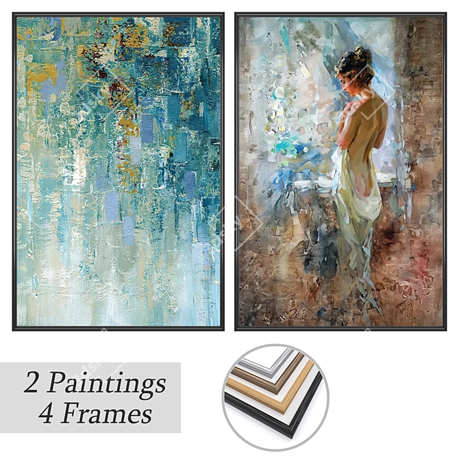Elegant Art Set: 2 Paintings with Multiple Frame Options 3D model image 1
