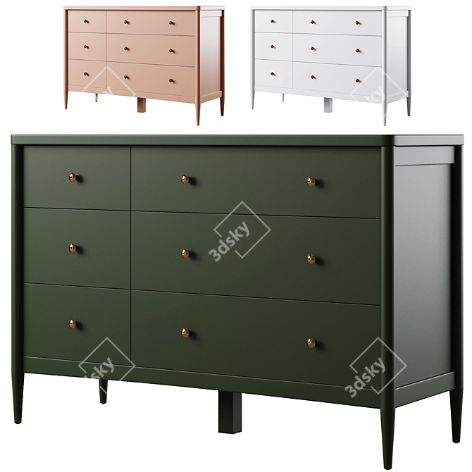 Hampshire Kids 6-Drawer Dresser 3D model image 1