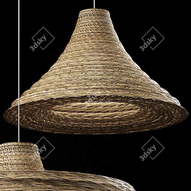 Rustic Rattan Pendant Lights Set 3D model image 5