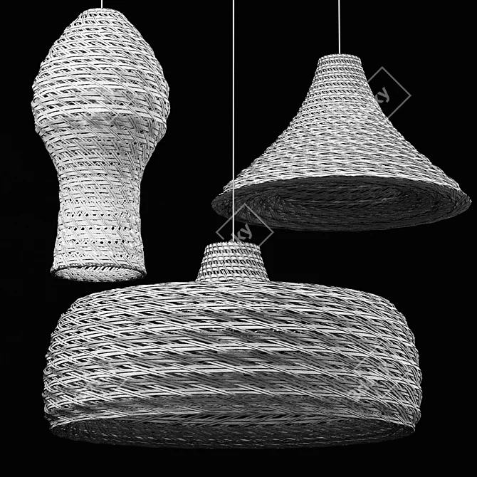 Rustic Rattan Pendant Lights Set 3D model image 7