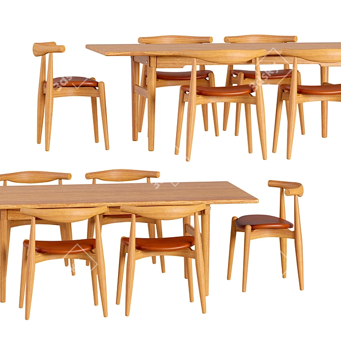 CH327 Table and CH20 Elbow Chair Set 3D model image 2