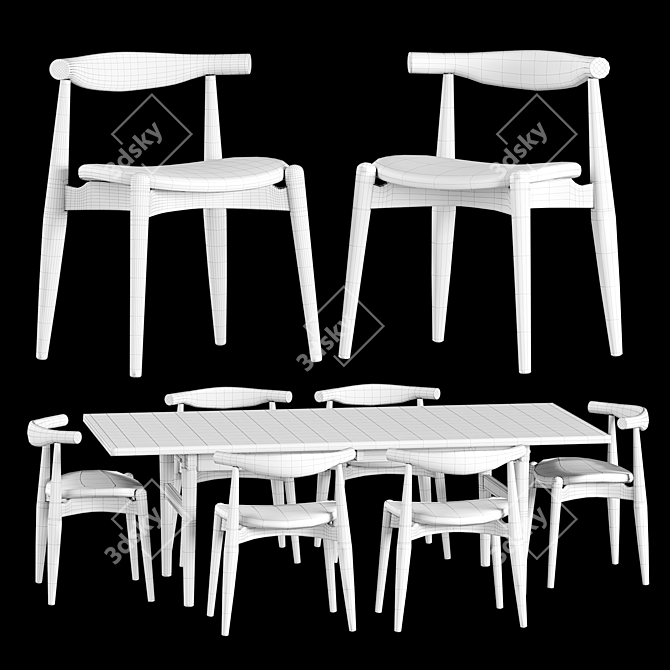 CH327 Table and CH20 Elbow Chair Set 3D model image 4