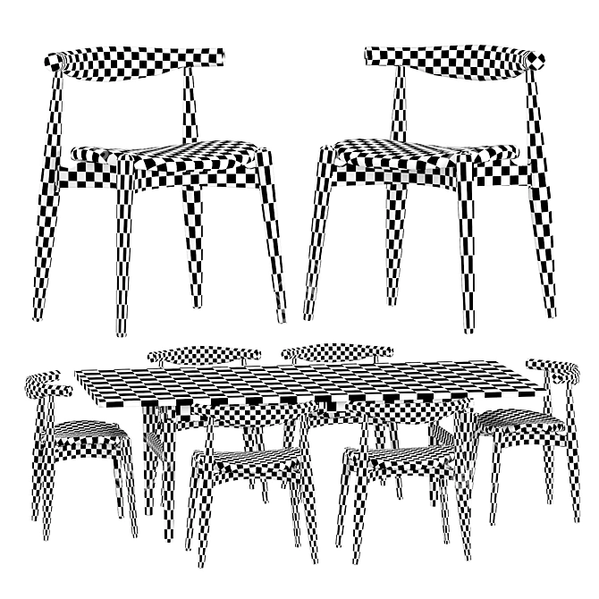 CH327 Table and CH20 Elbow Chair Set 3D model image 5