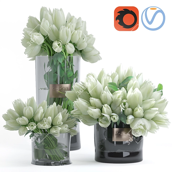 Elegant Tulip Bouquet Set in Glass Vases 3D model image 1
