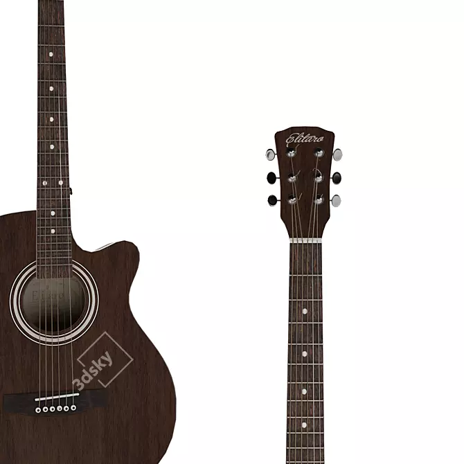 Elitaro Wood-Style Guitar with Stand 3D model image 3