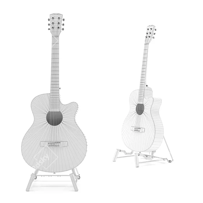 Elitaro Wood-Style Guitar with Stand 3D model image 4