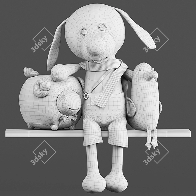 Delightful Animal Dolls: Dog, Sheep, Seagull 3D model image 2