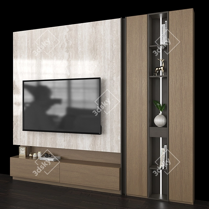 Sleek TV Wall Set with 65" Screen 3D model image 2