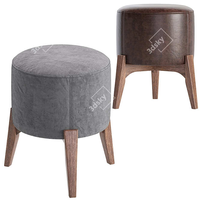 Luxurious Jodi Velvet and Leather Pouf 3D model image 4