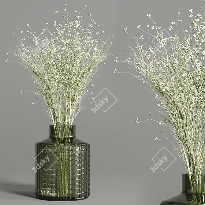 Indoor Plants Bouquet in Glass Vase 3D model image 2