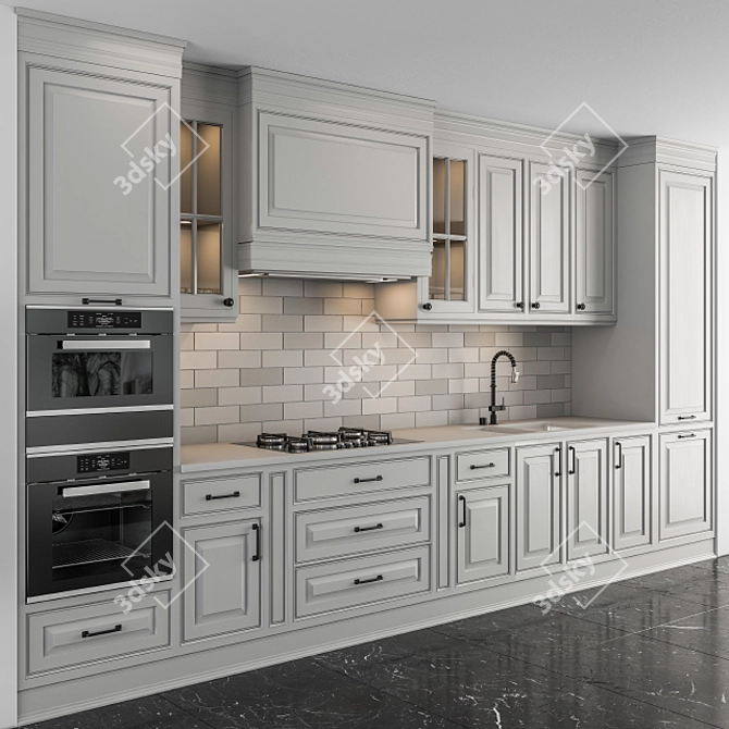 NeoClassic Kitchen Set - Gray/Black 3D model image 1