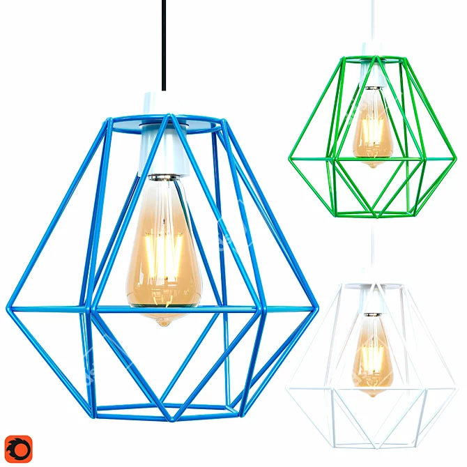 Industrial Wire Cage Pendant Light - Geometric Metal Lampshade 3D model image 1