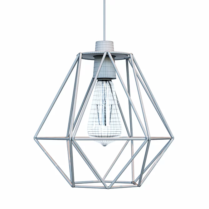 Industrial Wire Cage Pendant Light - Geometric Metal Lampshade 3D model image 2